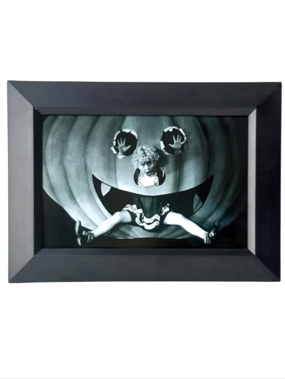 Cute fall autumn little girl in pumpkin portrait frame photo print Halloween art